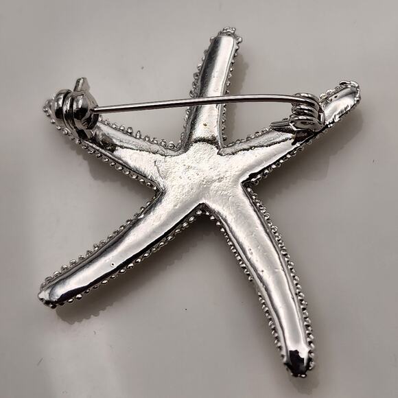 Vintage Sparkling Cubic Zirconia Silver Starfish Brooch Pin - Picture 7 of 9